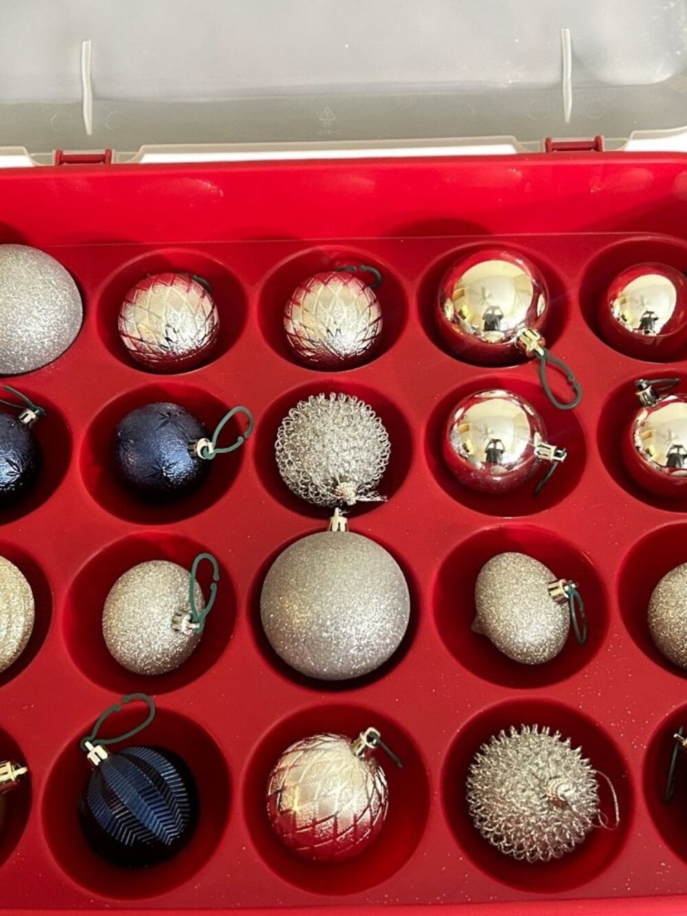 Sterilite Red Ornament Storage Boxes with 64 Assorted Christmas Ornaments
